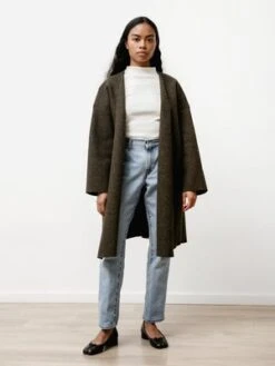 PrioryUra Boiled Wool Coat - Heather Green