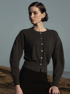 PureCashmere NYCVolume Sleeve Cardigan - Graphite