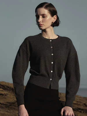 PureCashmere NYCVolume Sleeve Cardigan - Graphite 3 PureCashmere NYCVolume Sleeve Cardigan - Graphite